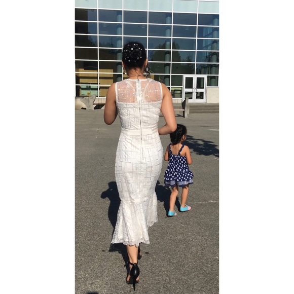 Lulu's “Classy Missy” White Silver Sequin Peplum Midi Shiny Formal Dance Dress - Picture 7 of 14